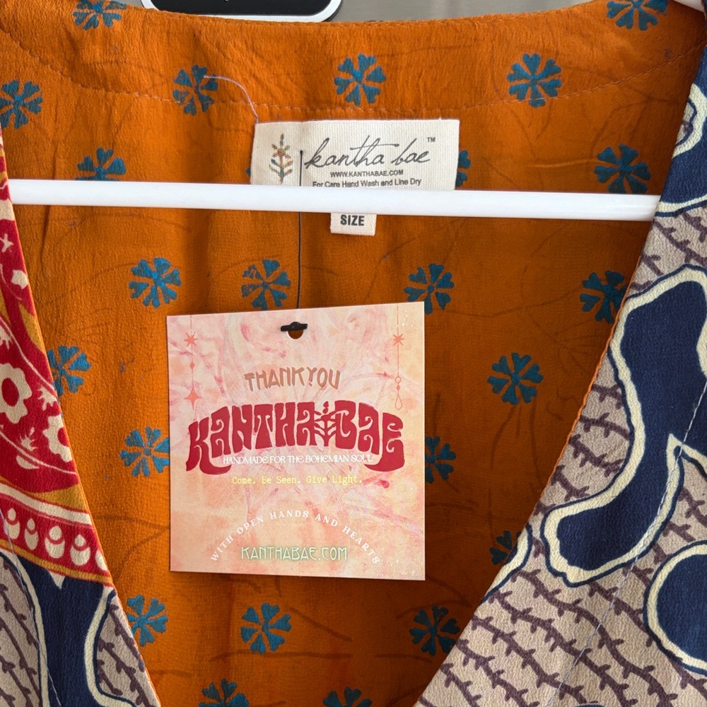 Reversible silk Printed Midi Dress in Navy & Red or burnt orange and blue print! - Picture 2 of 8
